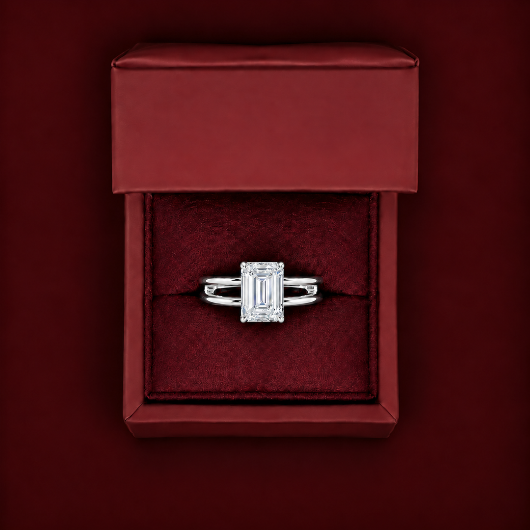 Open Double Band Solitaire Ring in White Gold