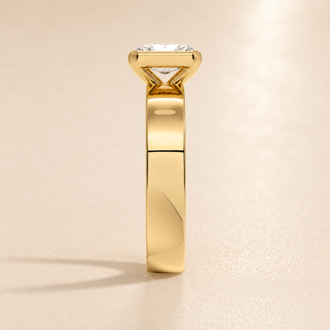 4mm Cigar band Bezel set Solitaire Ring in Yellow Gold