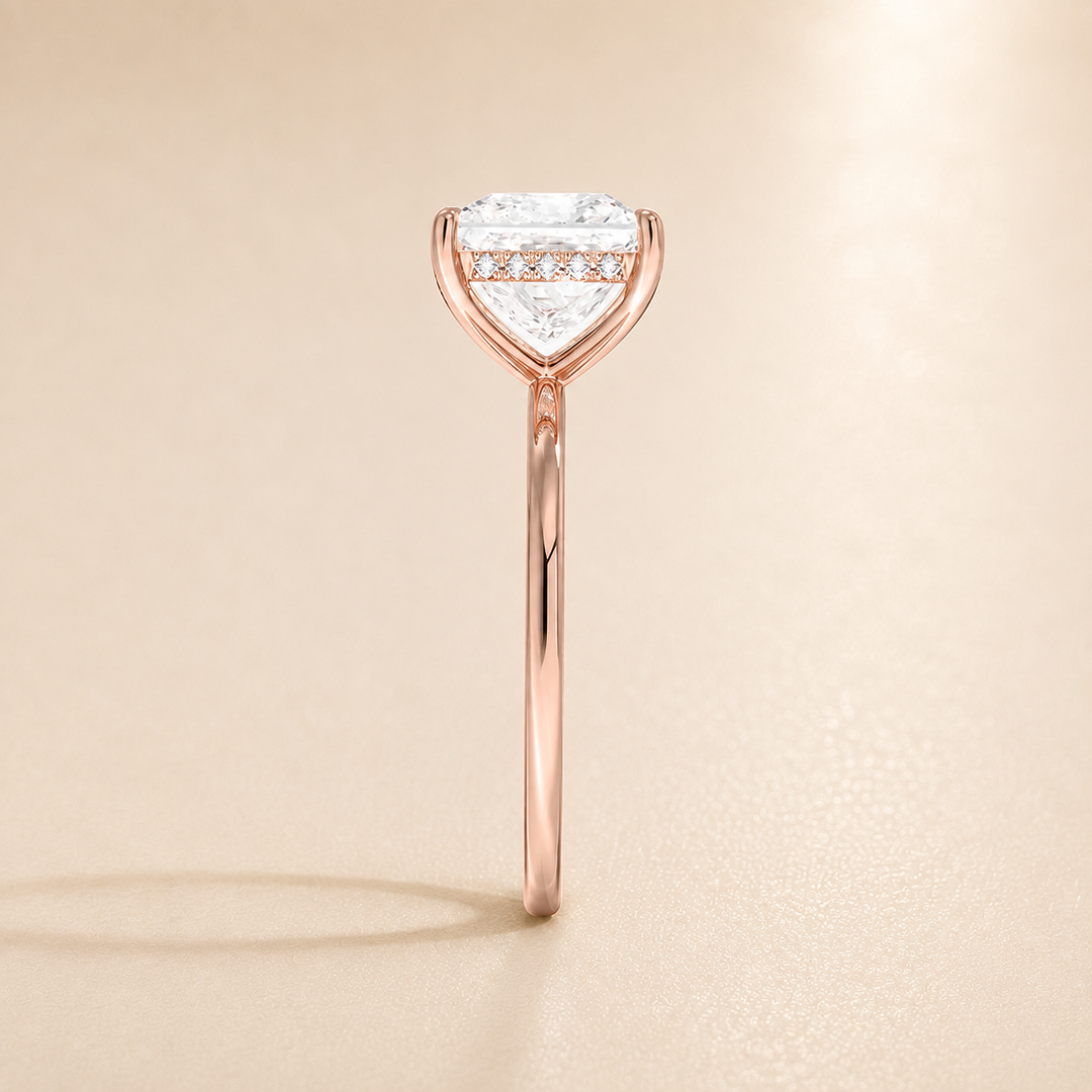 Hidden Halo Solitaire Diamond Ring in Rose Gold
