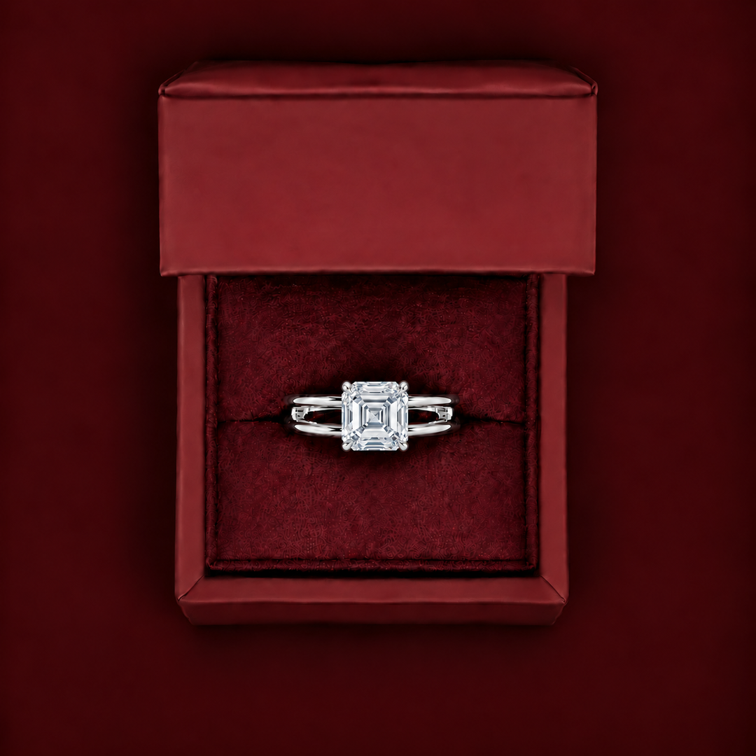 Open Double Band Solitaire Ring in Silver
