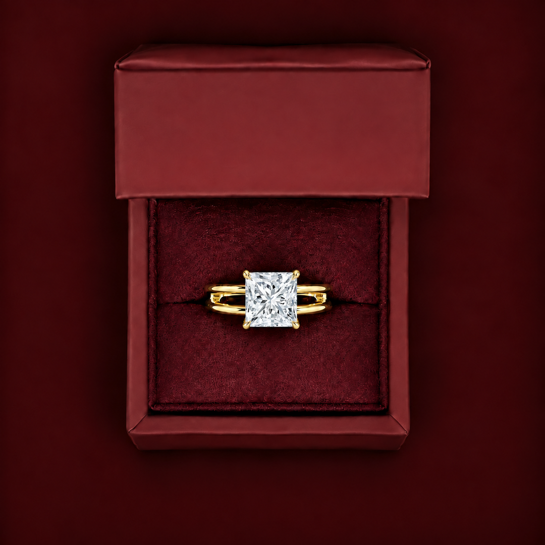 Open Double Band Solitaire Ring in Yellow Gold