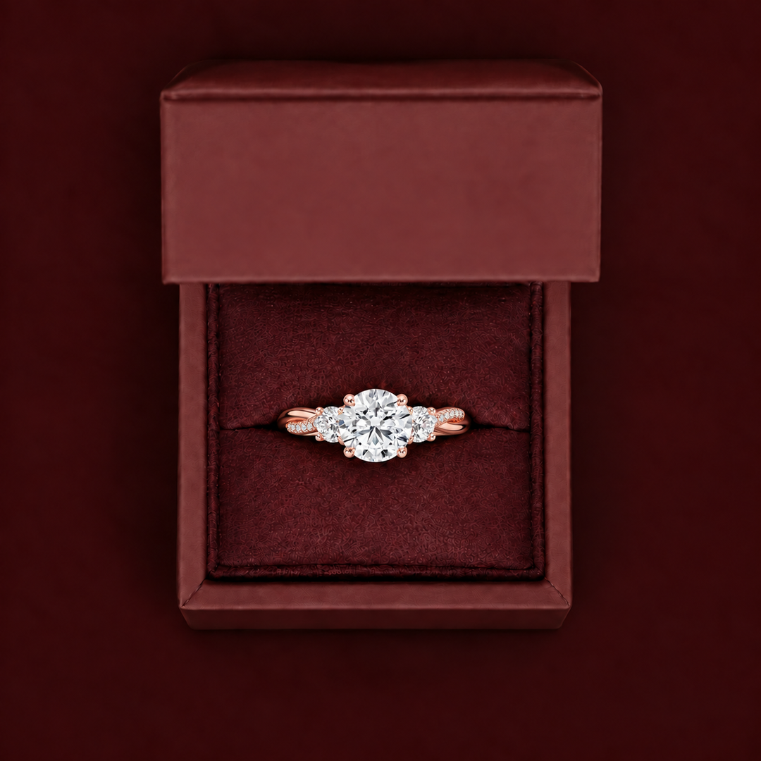 Twisted Vine Band Three Stone Ring in Rose Gold