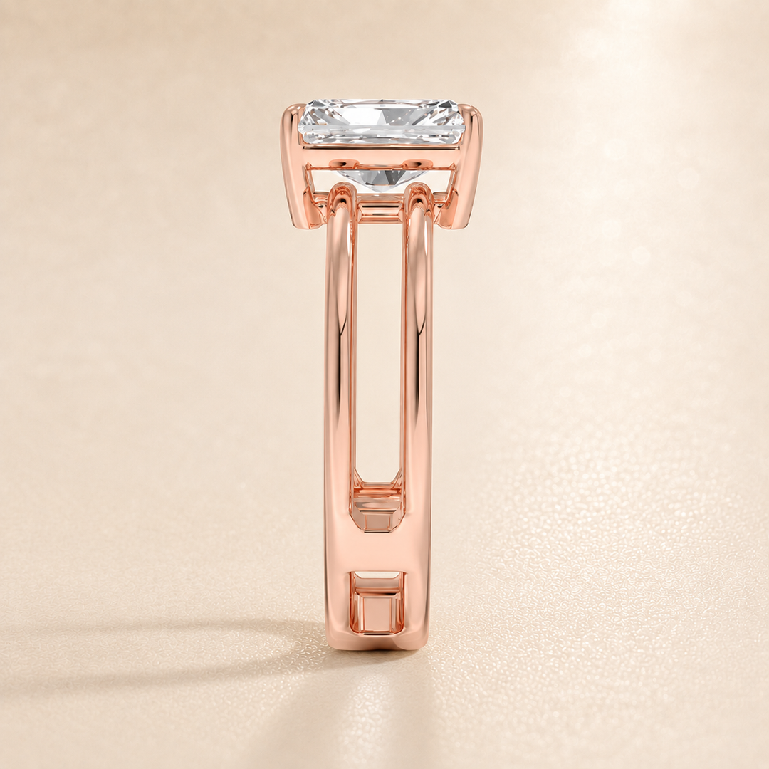 Open Double Band Solitaire Ring in Rose Gold