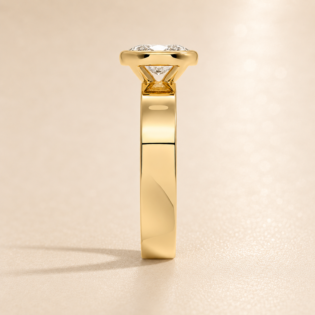 4mm Cigar band Bezel set Solitaire Ring in Yellow Gold