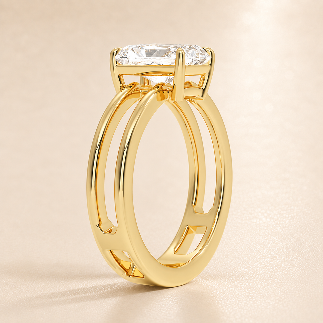 Open Double Band Solitaire Ring in Yellow Gold