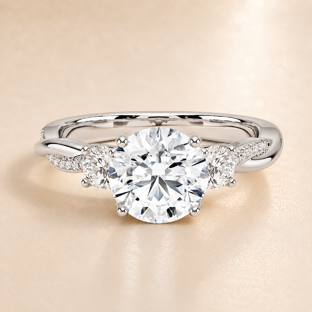 Twisted Vine Band Three Stone Ring in Silver