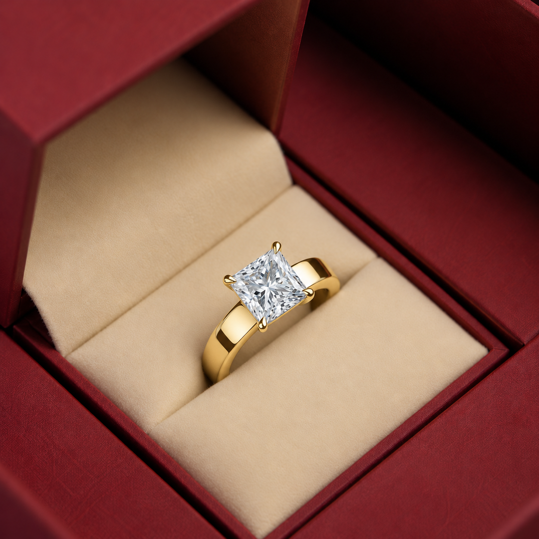 4mm Cigar band Prong set Solitaire Ring in Yellow Gold