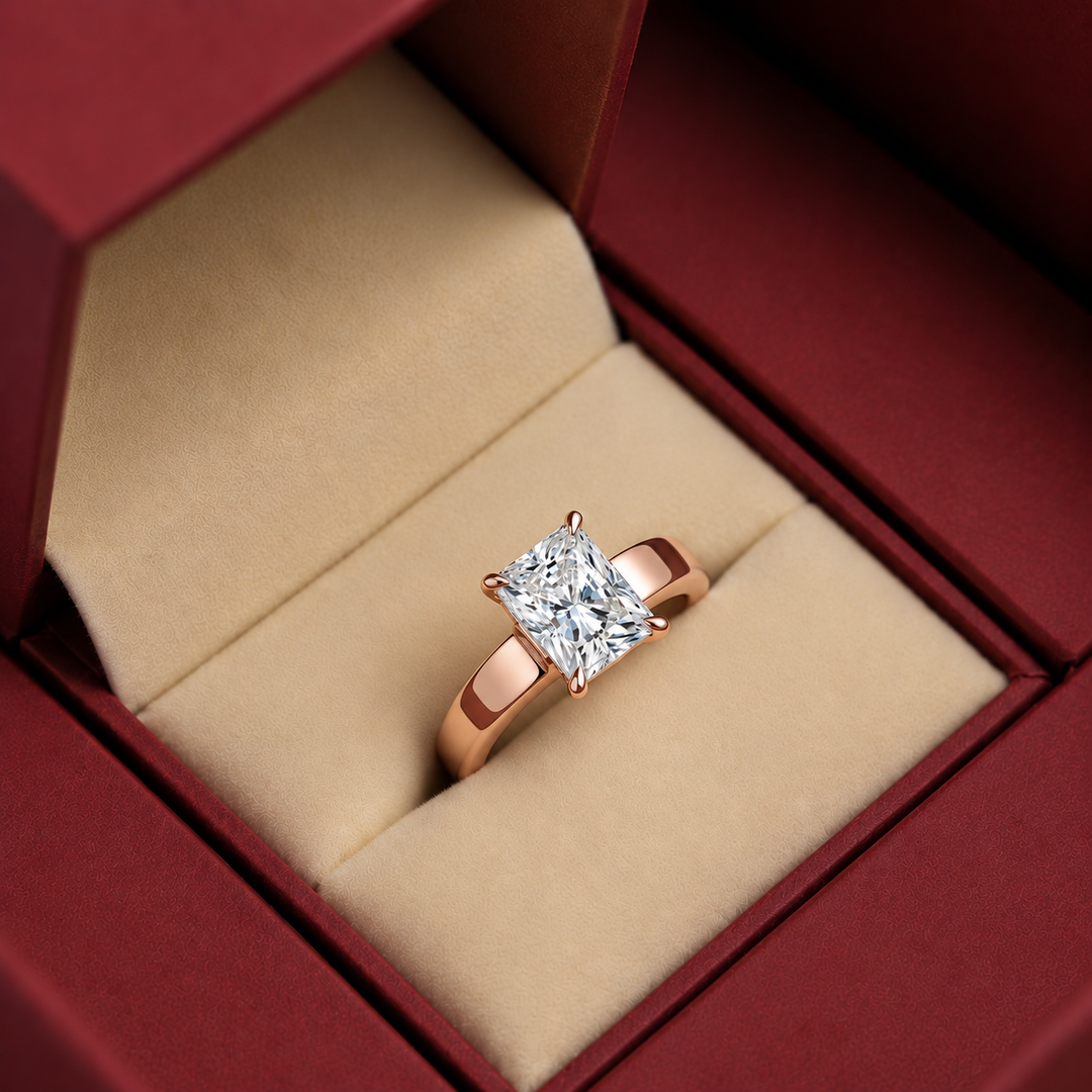 4mm Cigar band Prong set Solitaire Ring in Rose Gold