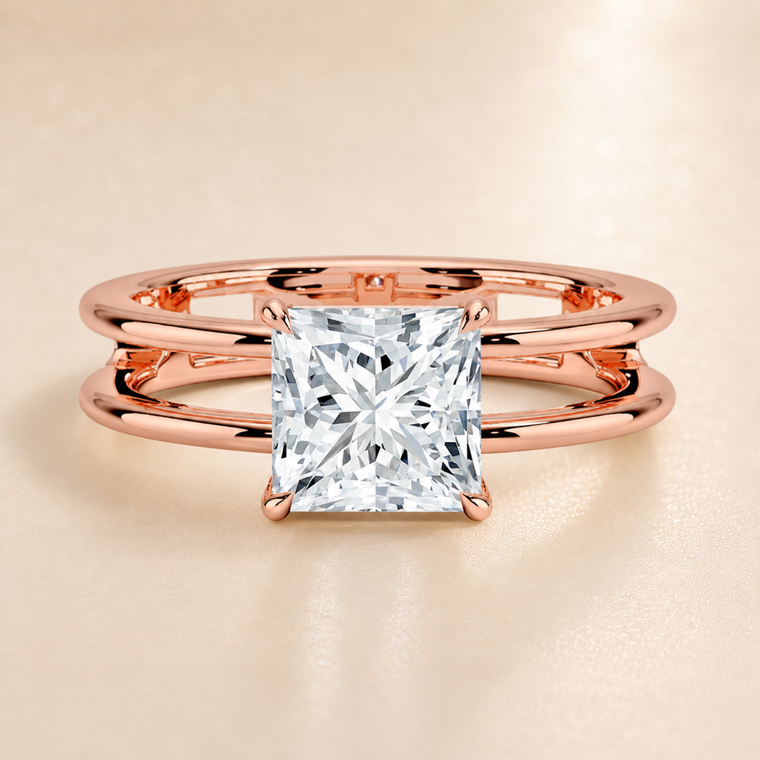 Open Double Band Solitaire Ring in Rose Gold