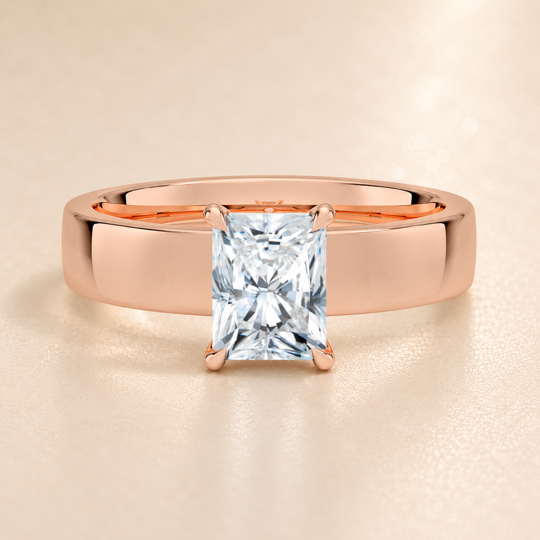4mm Cigar band Prong set Solitaire Ring in Rose Gold