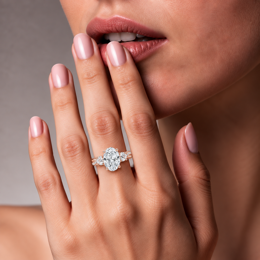 Twisted Vine Band Three Stone Ring in Rose Gold