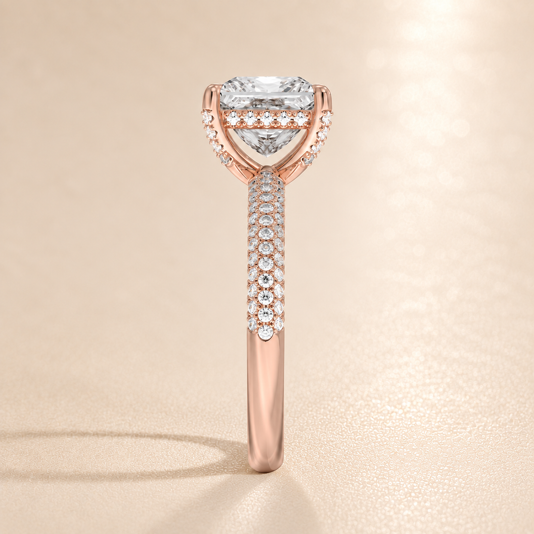 Micro Pave band Solitaire Ring in Rose Gold