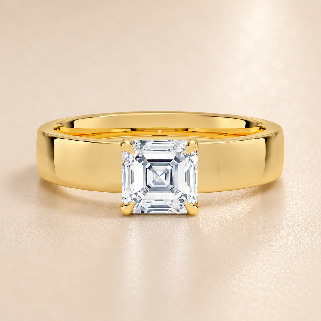 4mm Cigar band Prong set Solitaire Ring in Yellow Gold