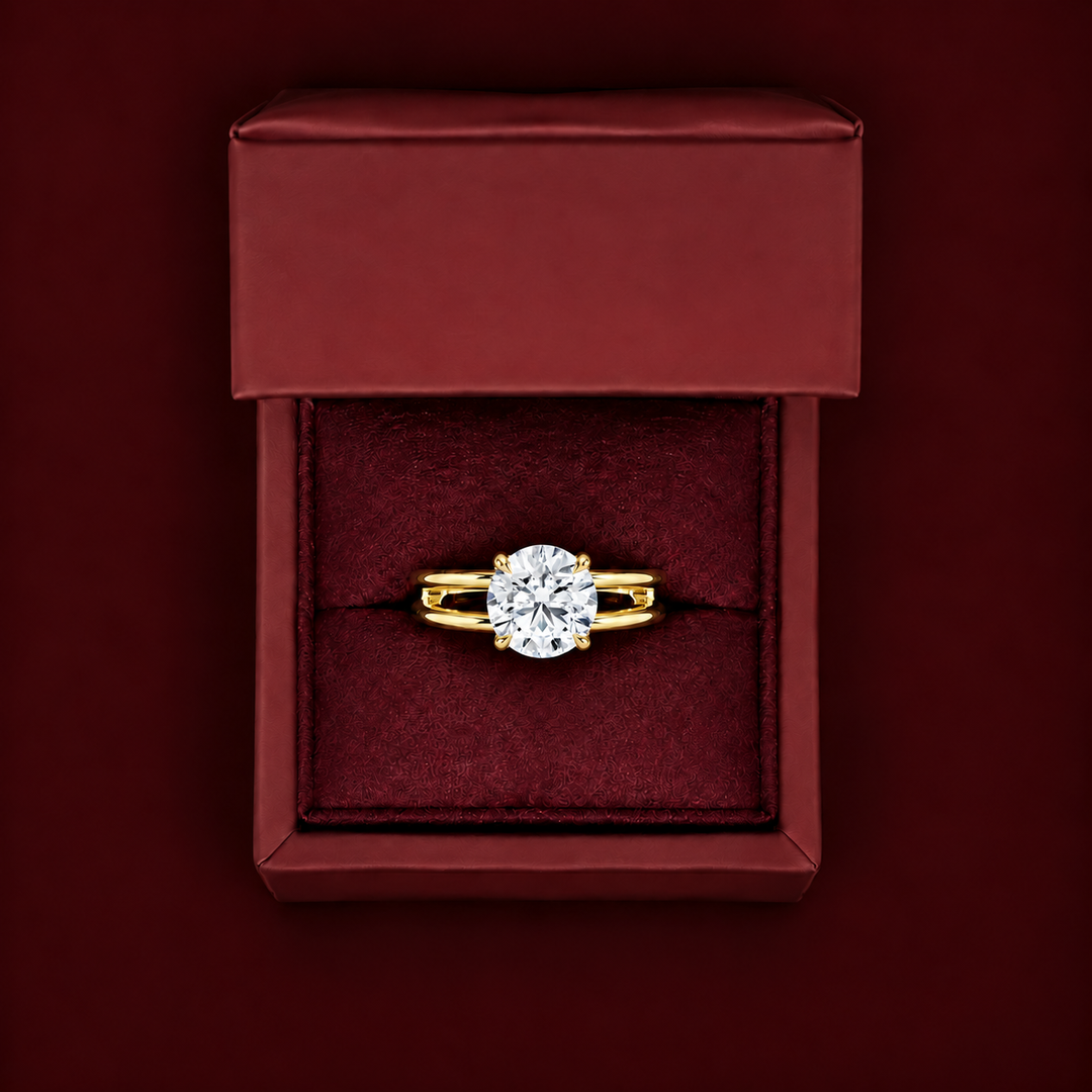 Open Double Band Solitaire Ring in Yellow Gold