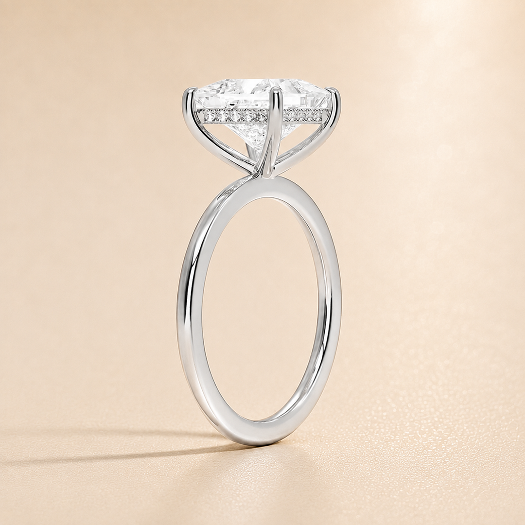 Hidden Halo Solitaire Diamond Ring in Silver