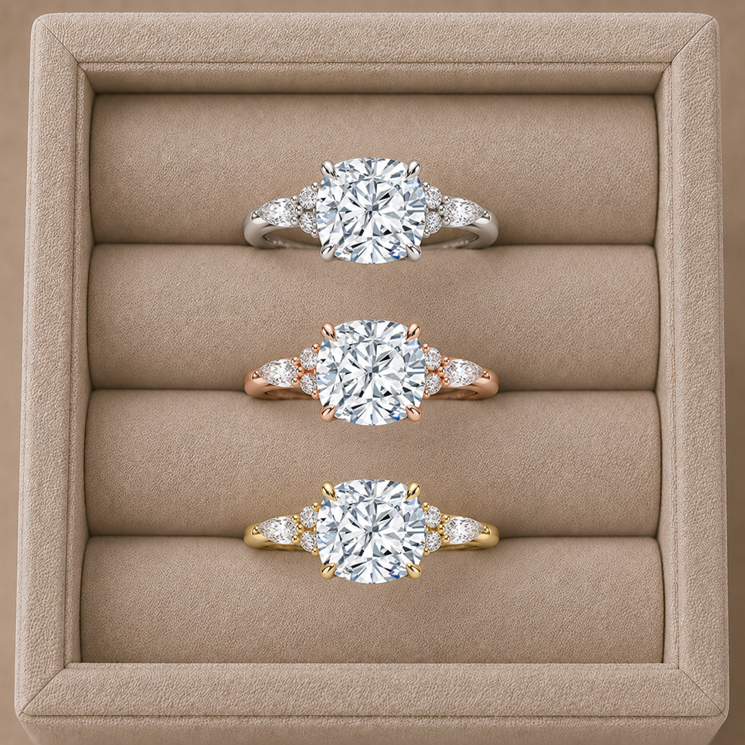 Accents Triology Engagement Ring in Yellow Gold