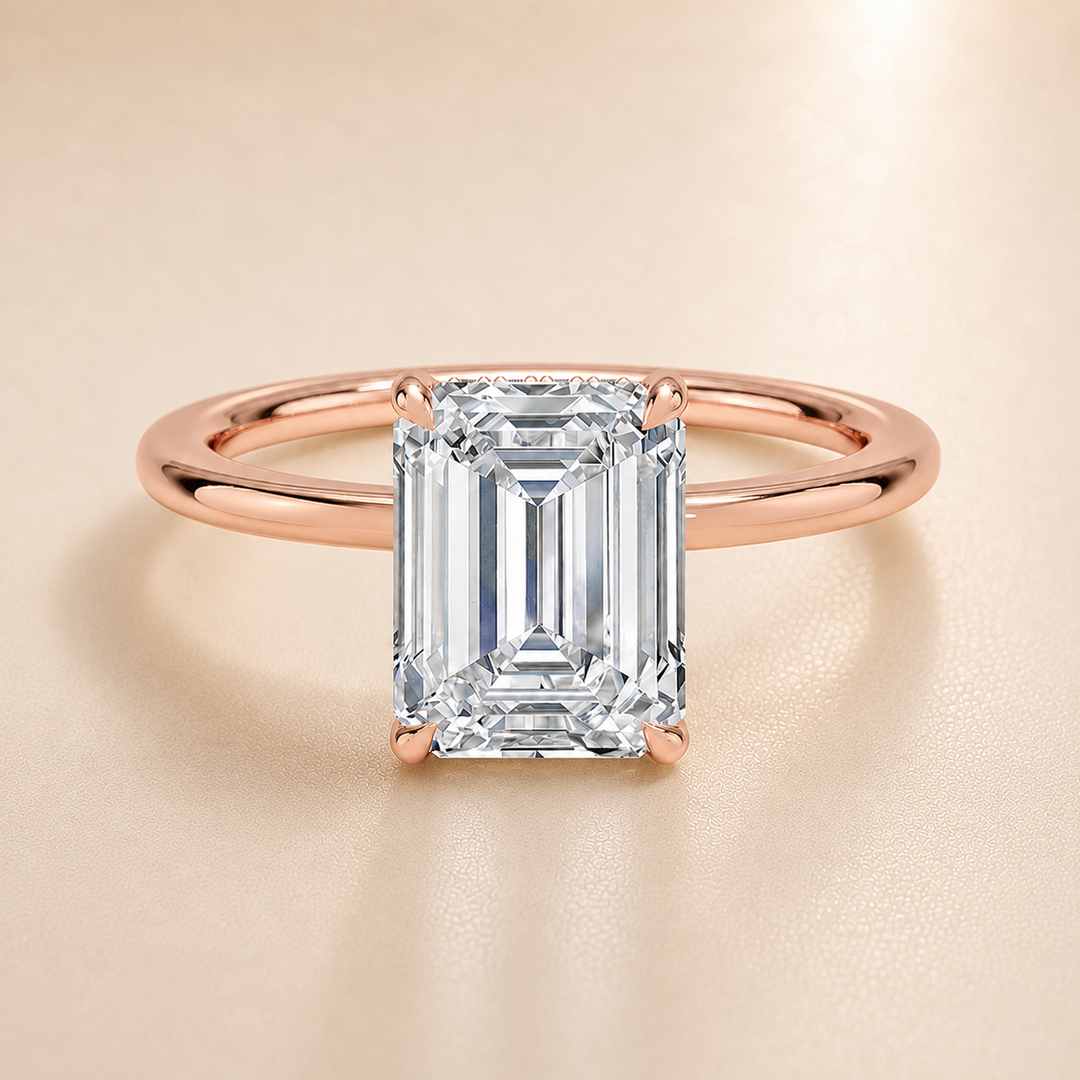 Hidden Halo Solitaire Diamond Ring in Rose Gold