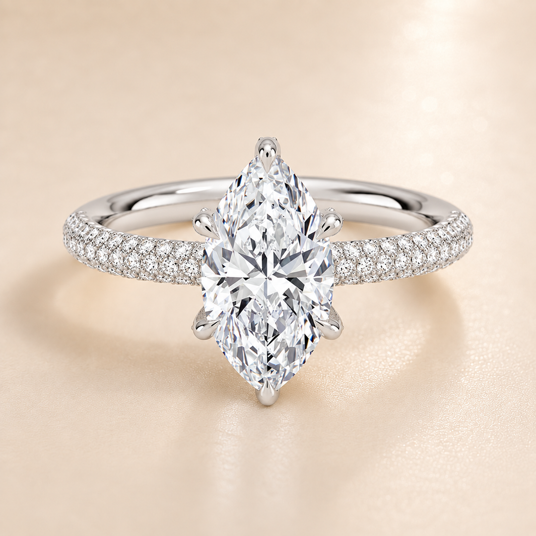 Micro Pave band Solitaire Ring in Silver