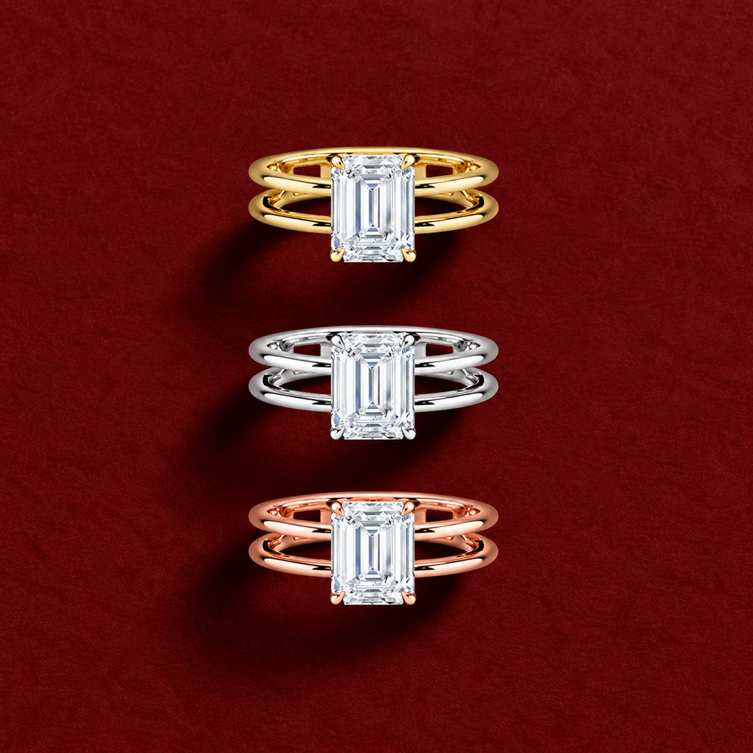Open Double Band Solitaire Ring in White Gold