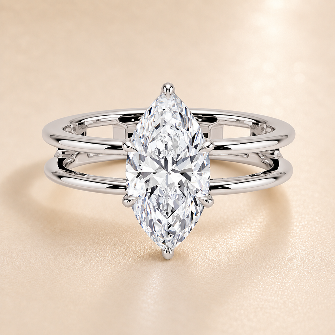 Open Double Band Solitaire Ring in White Gold