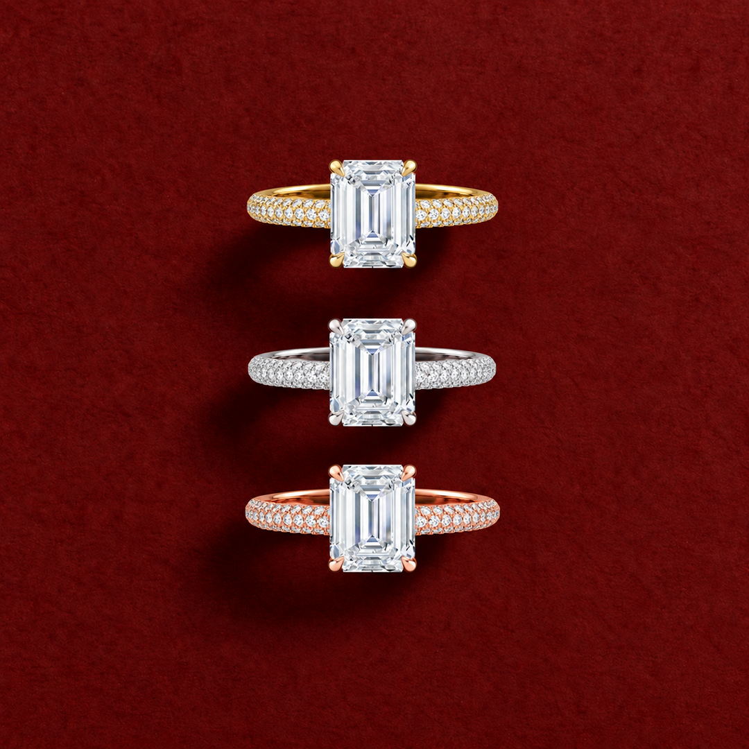 Micro Pave band Solitaire Ring in Rose Gold