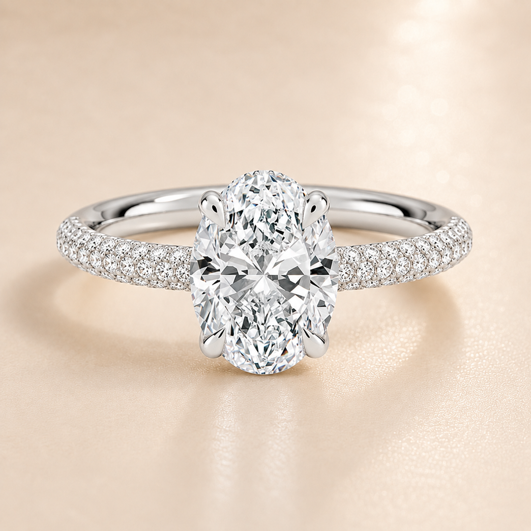 Micro Pave band Solitaire Ring in Silver