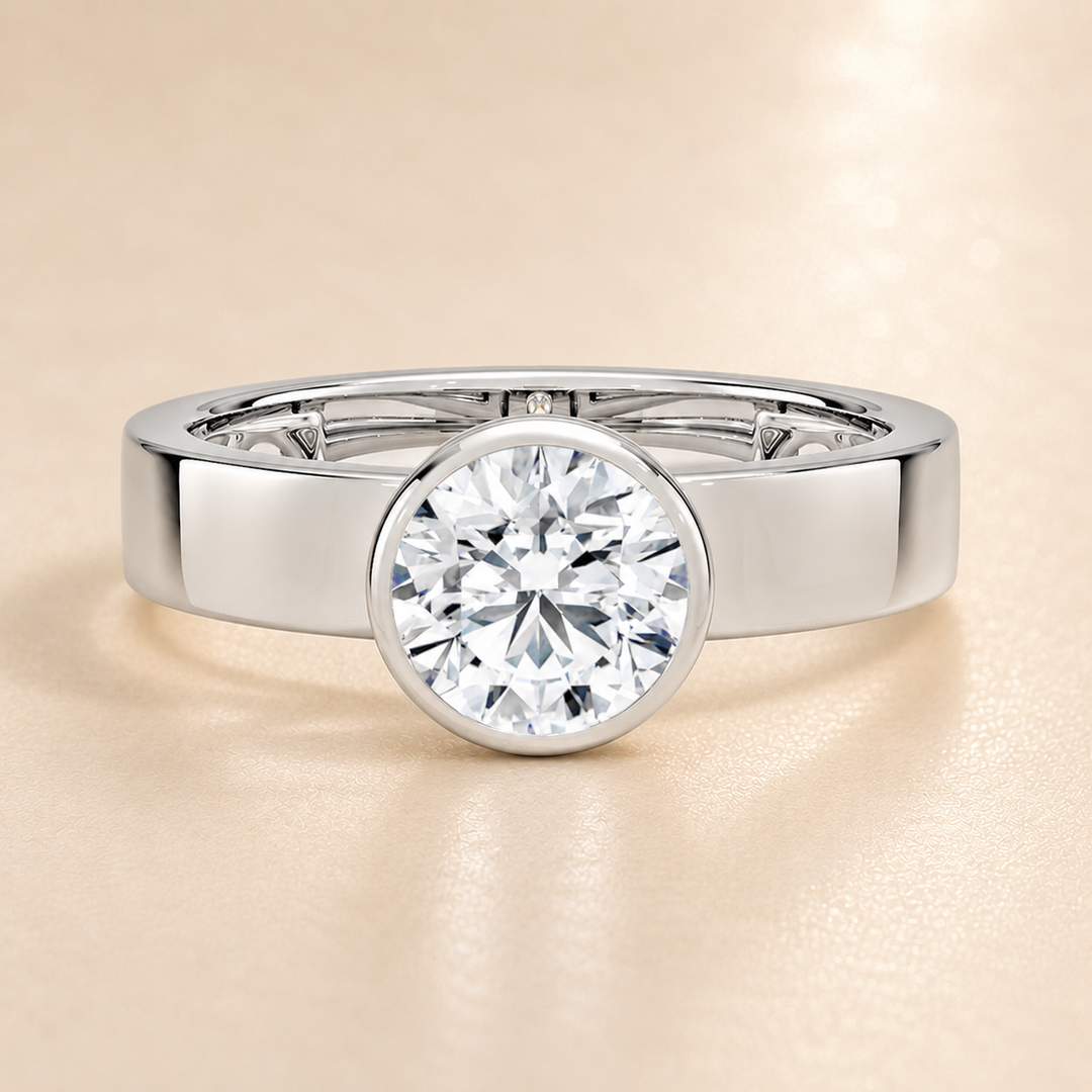 4mm Cigar band Bezel set Solitaire Ring in Silver