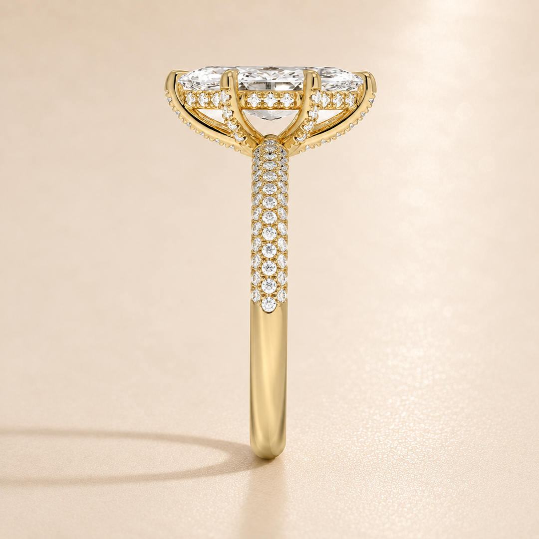 Micro Pave band Solitaire Ring in Yellow Gold