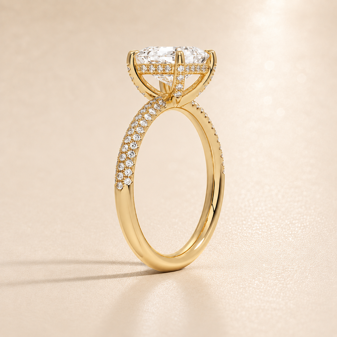 Micro Pave band Solitaire Ring in Yellow Gold