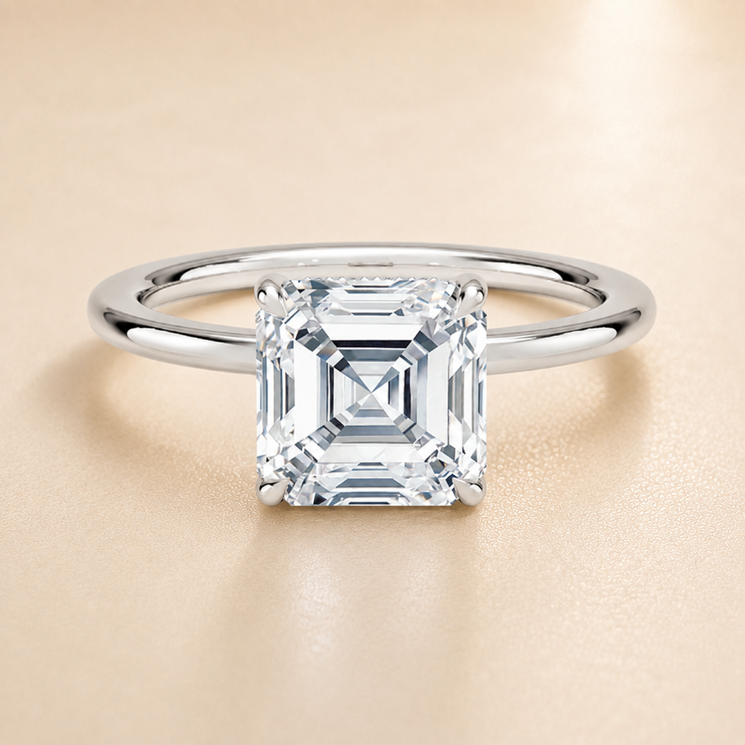 Hidden Halo Solitaire Diamond Ring in Silver