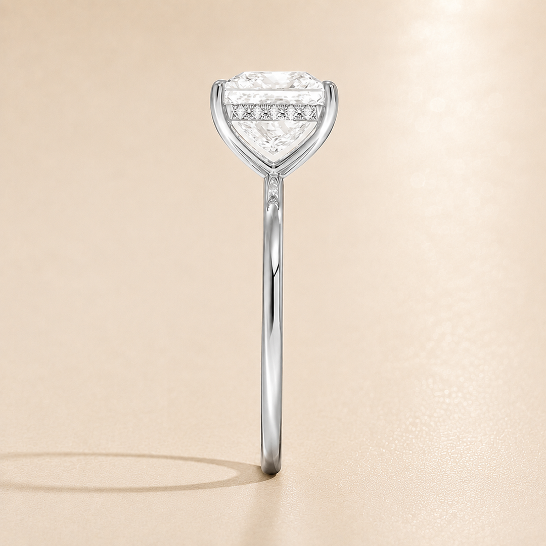 Hidden Halo Solitaire Diamond Ring in Silver
