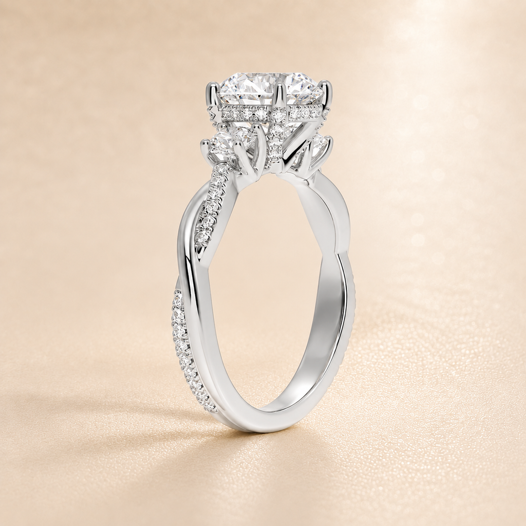 Twisted Vine Band Three Stone Ring in Silver