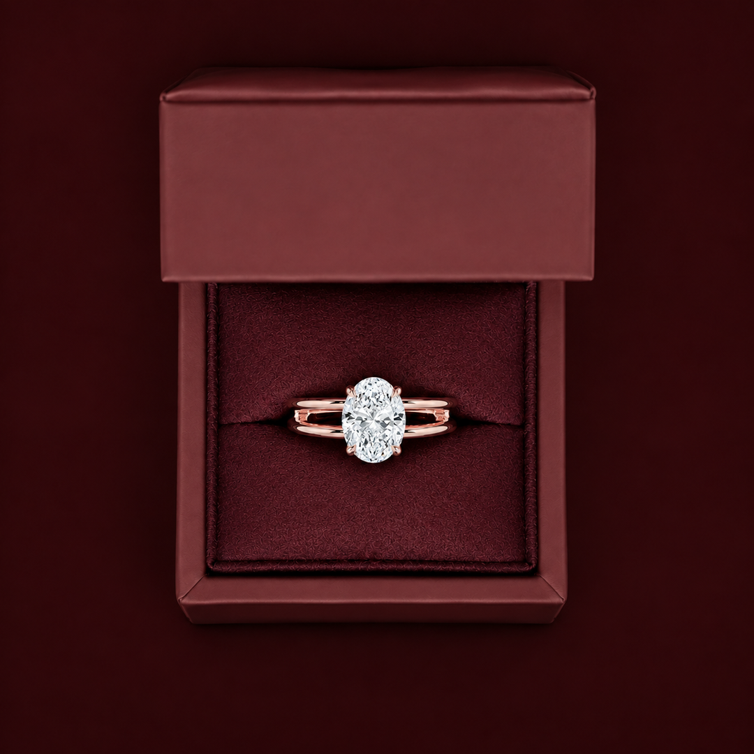Open Double Band Solitaire Ring in Rose Gold