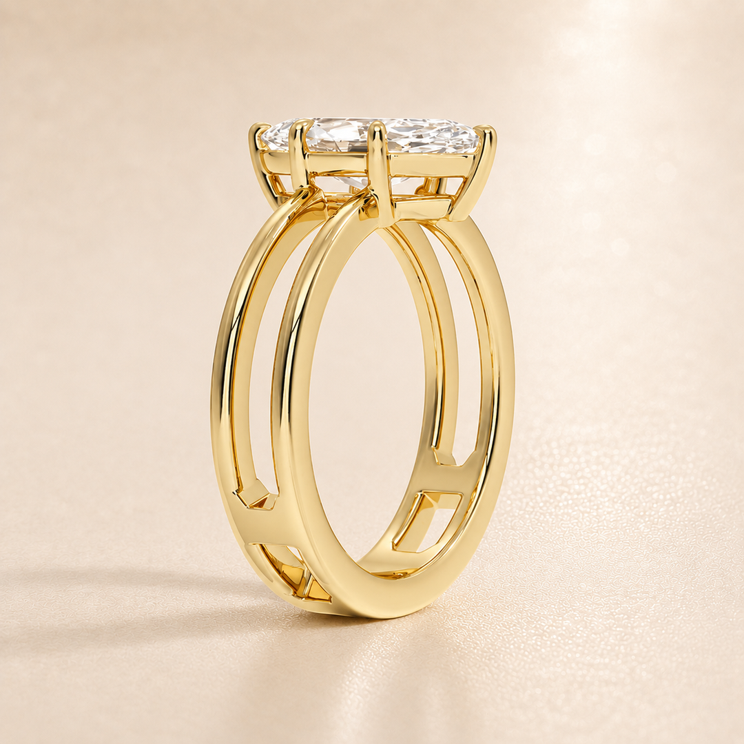 Open Double Band Solitaire Ring in Yellow Gold