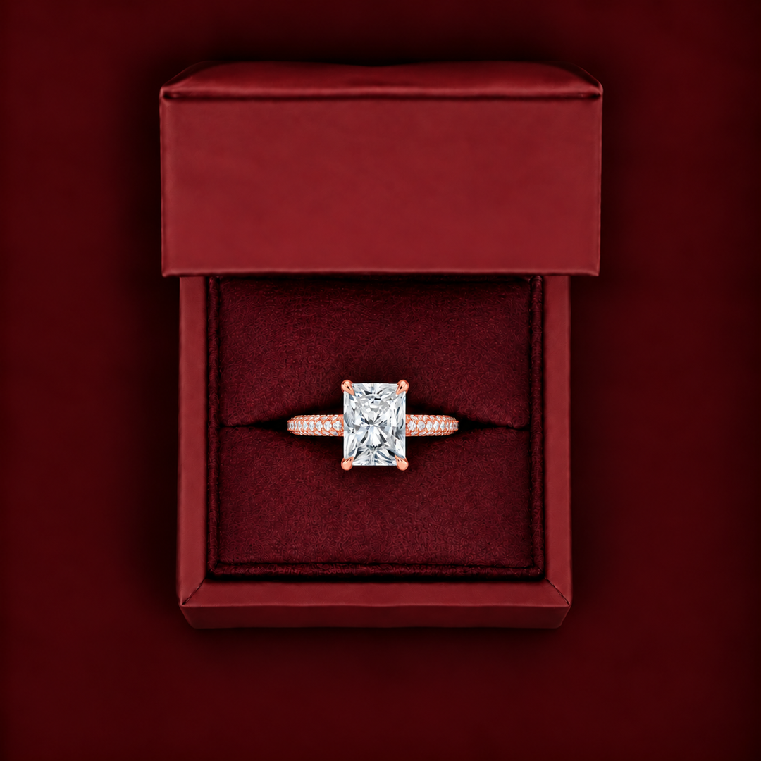 Micro Pave band Solitaire Ring in Rose Gold