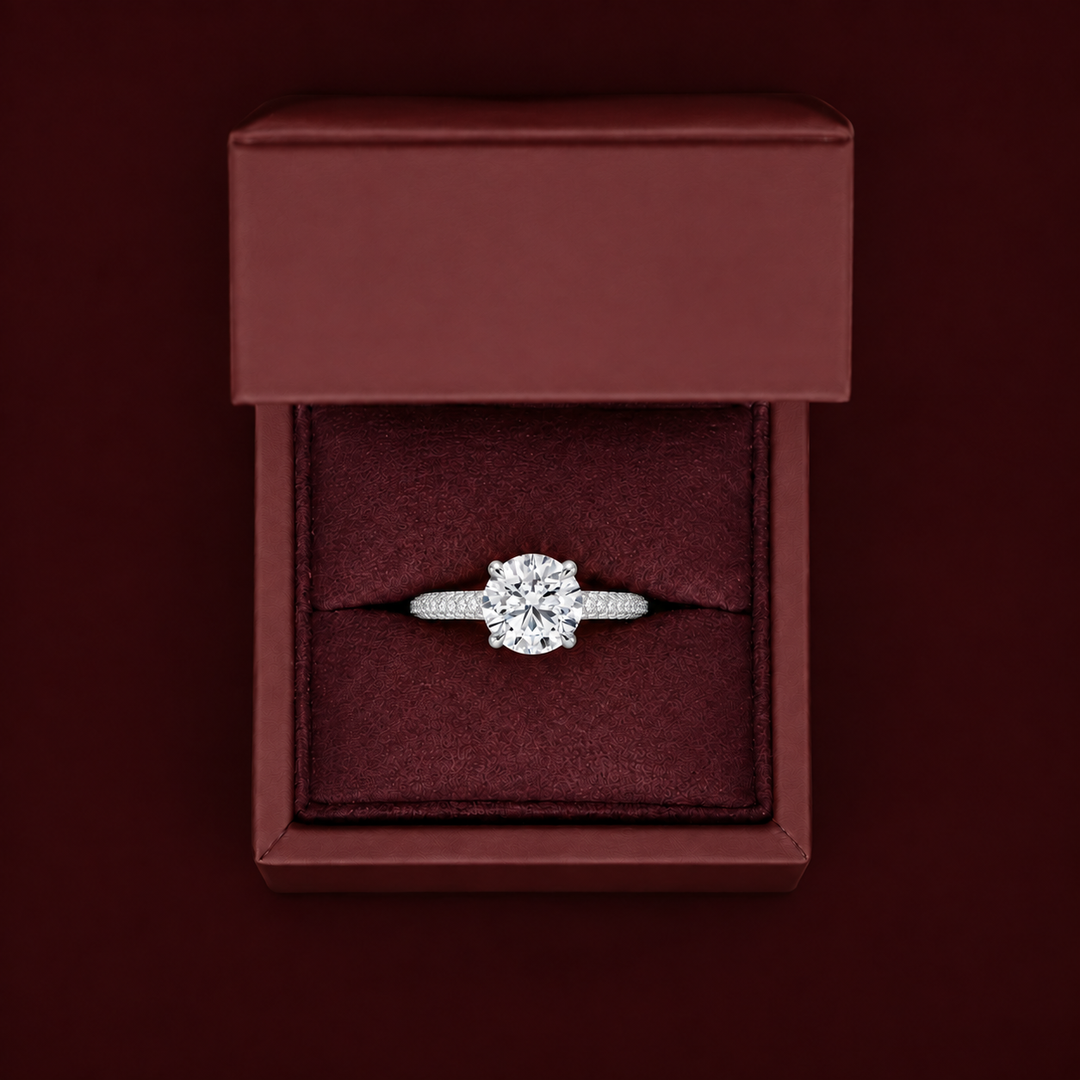 Micro Pave band Solitaire Ring in Silver