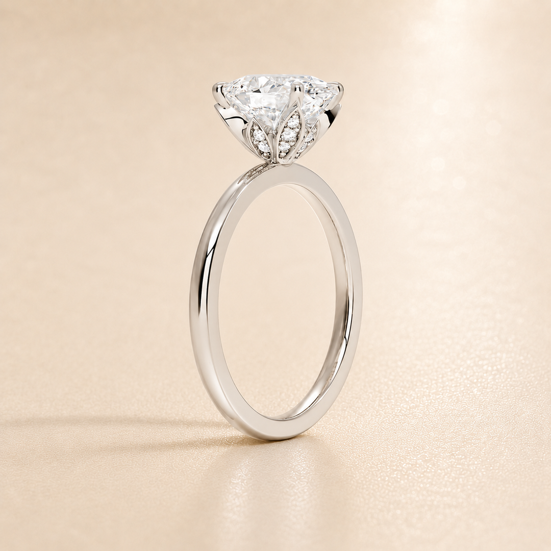 Hidden Petal Solitaire Ring in Silver