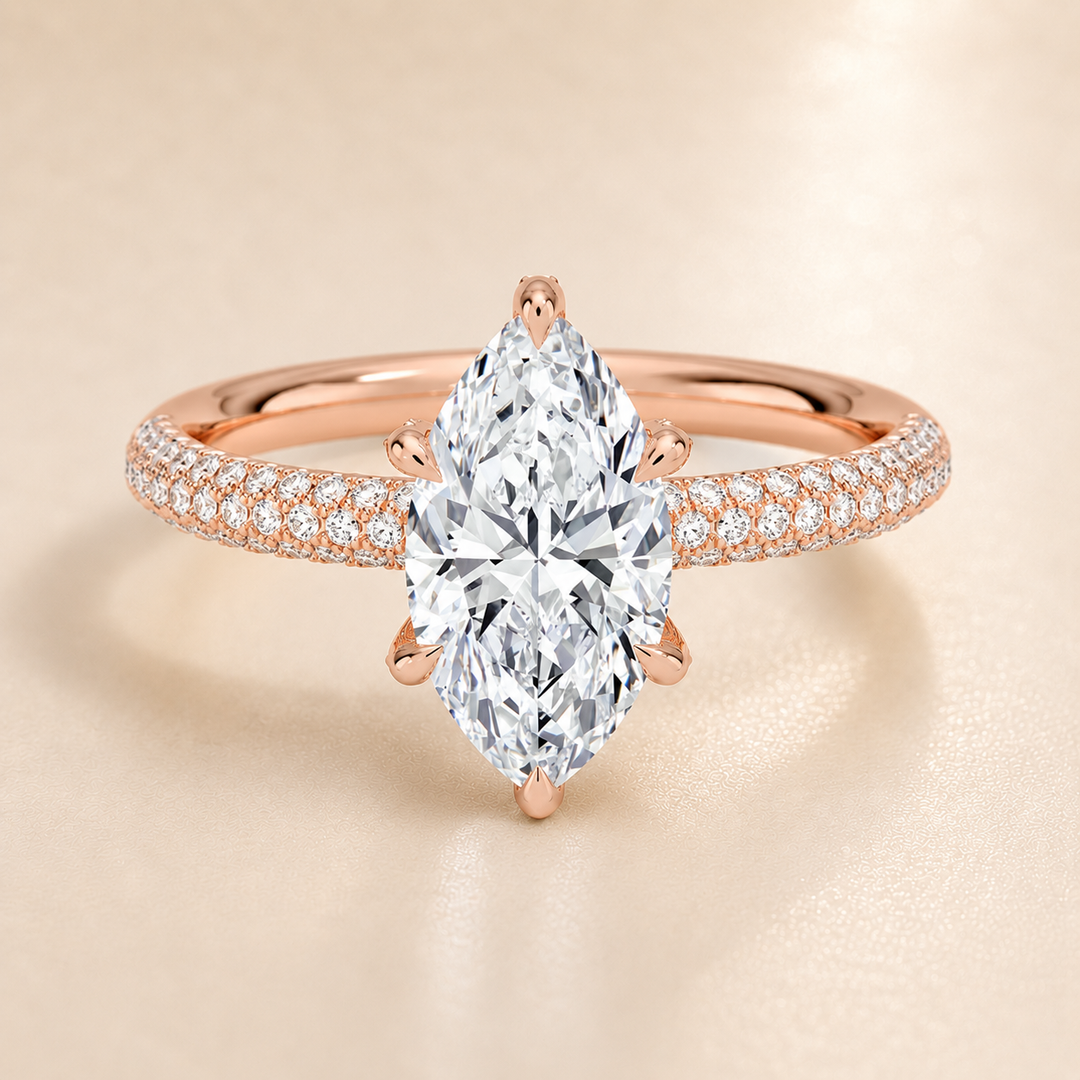 Micro Pave band Solitaire Ring in Rose Gold