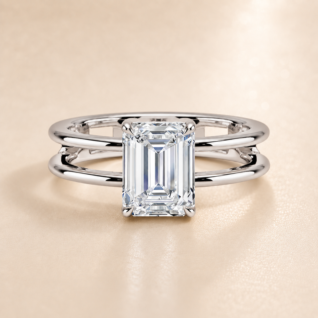 Open Double Band Solitaire Ring in White Gold