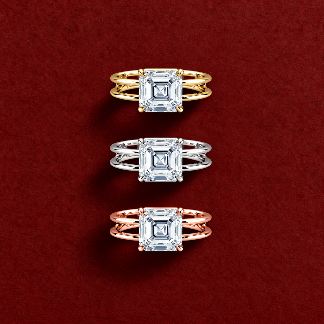 Open Double Band Solitaire Ring in Rose Gold