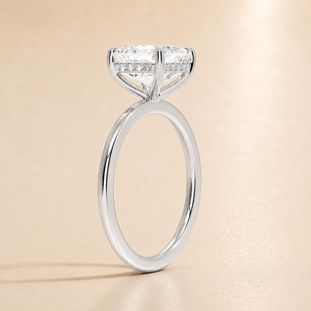 Hidden Halo Solitaire Diamond Ring in Silver