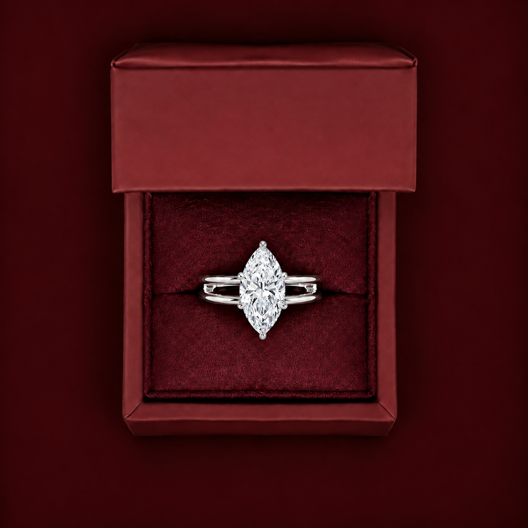 Open Double Band Solitaire Ring in White Gold