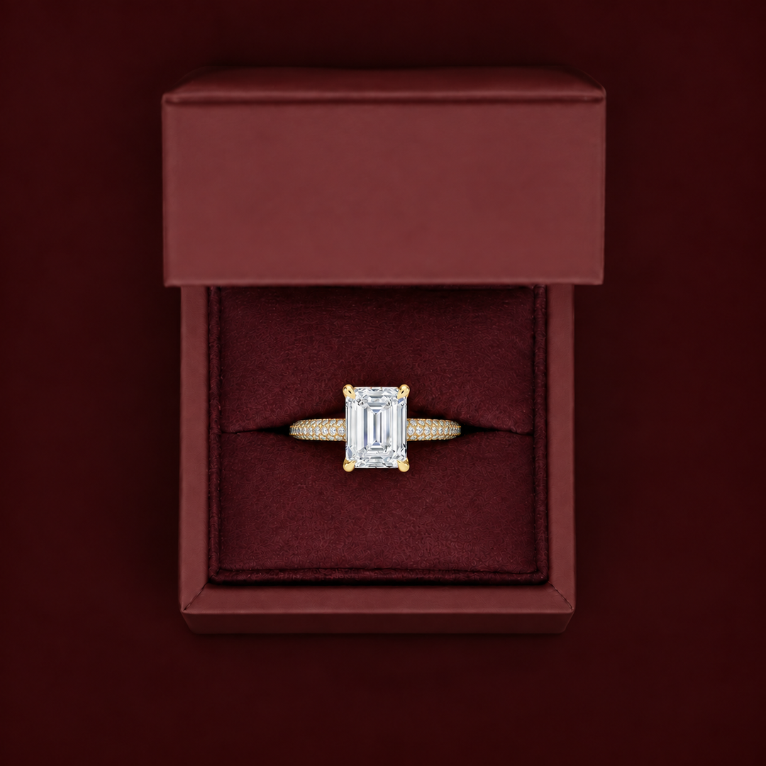 Micro Pave band Solitaire Ring in Yellow Gold