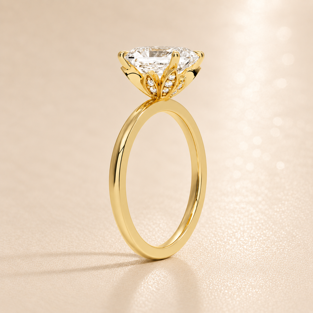 Hidden Petal Solitaire Ring in Yellow Gold