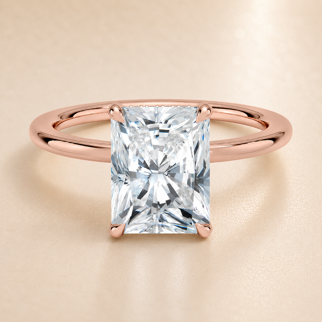 Hidden Halo Solitaire Diamond Ring in Rose Gold