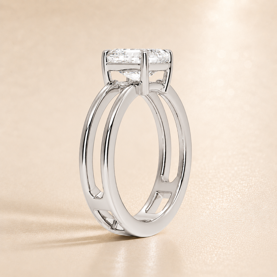 Open Double Band Solitaire Ring in Silver