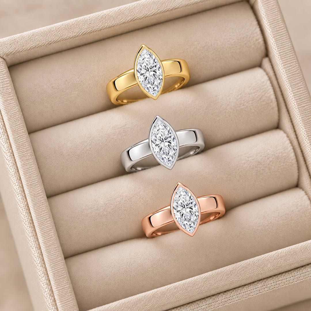 4mm Cigar band Bezel set Solitaire Ring in White Gold