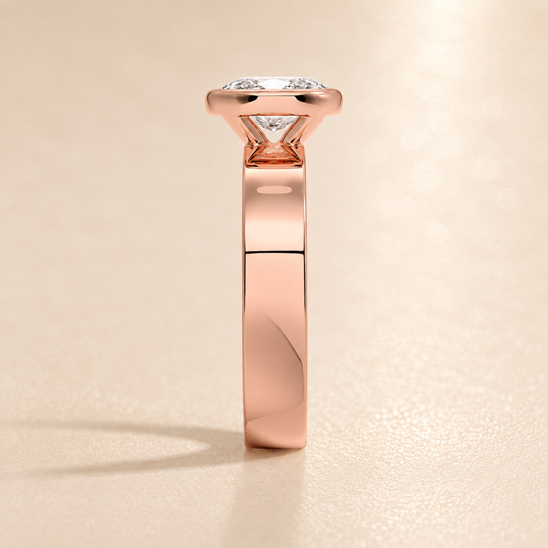 4mm Cigar band Bezel set Solitaire Ring in Rose Gold