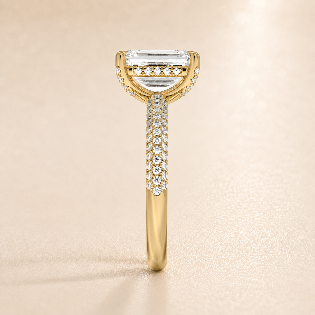 Micro Pave band Solitaire Ring in Yellow Gold