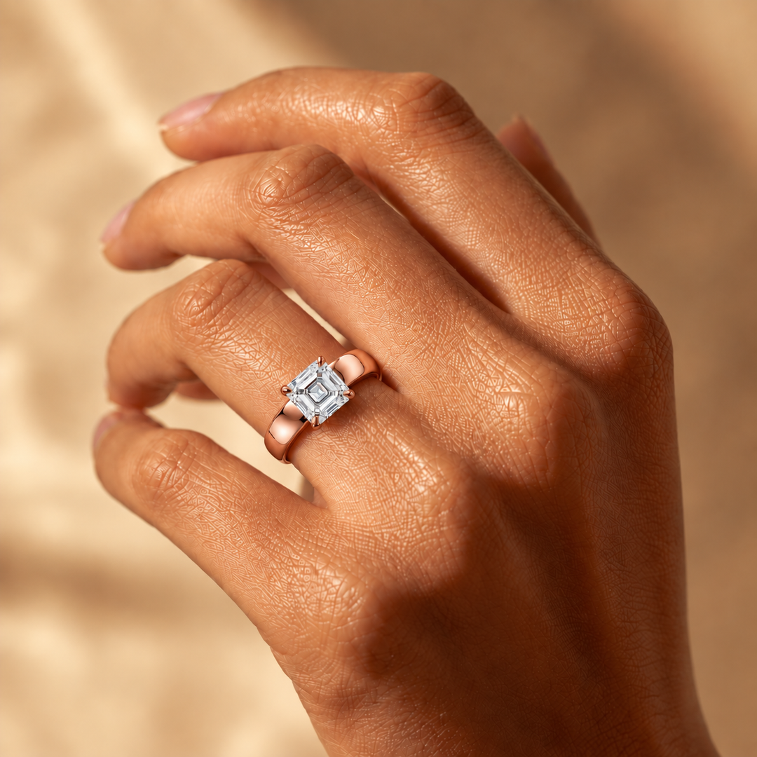 4mm Cigar band Prong set Solitaire Ring in Rose Gold